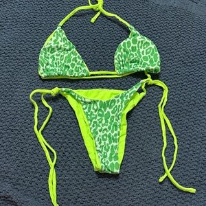 Neon Green Animal Print Two-Piece Bikini